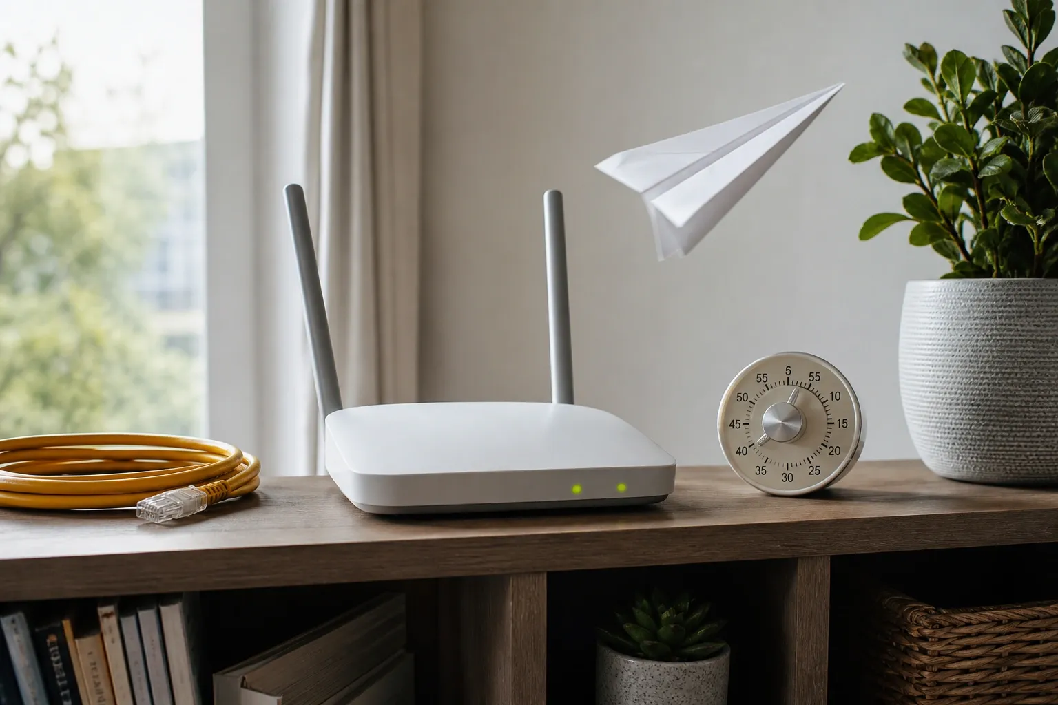 Router, kabel Ethernet, dan pesawat kertas sebagai metafora ping dalam game